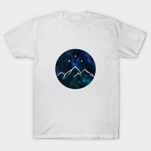 Night court - mountain and stars drawn on galaxy background T-Shirt by Ranp